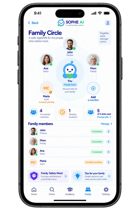 Family Circle screen in the SOPHE AI app