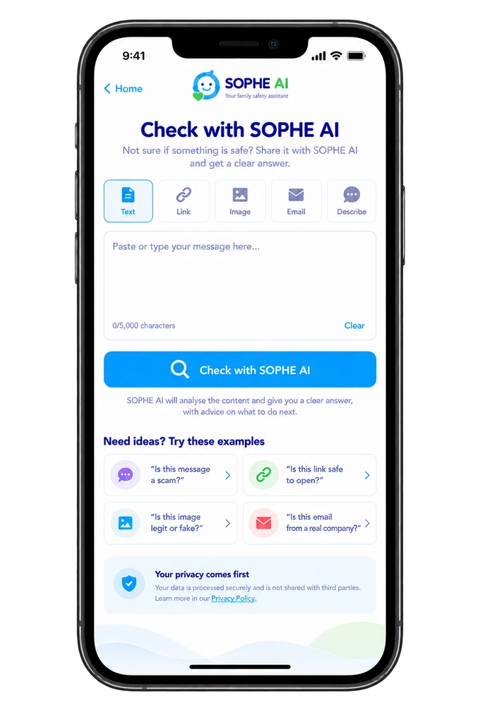 Check screen of the SOPHE AI app