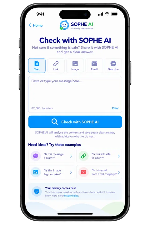 Check with SOPHE AI screen in the SOPHE AI app