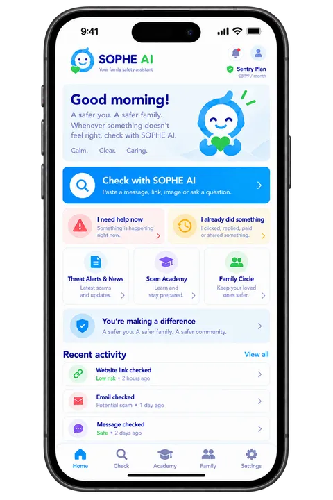 Home screen in the SOPHE AI app