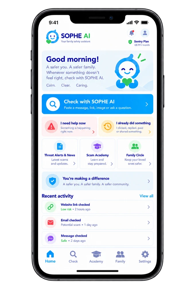 Home screen of the SOPHE AI app