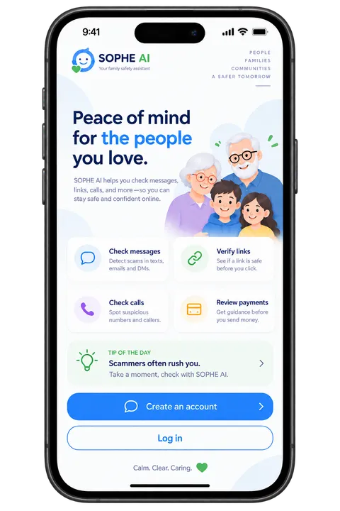 Welcome screen in the SOPHE AI app